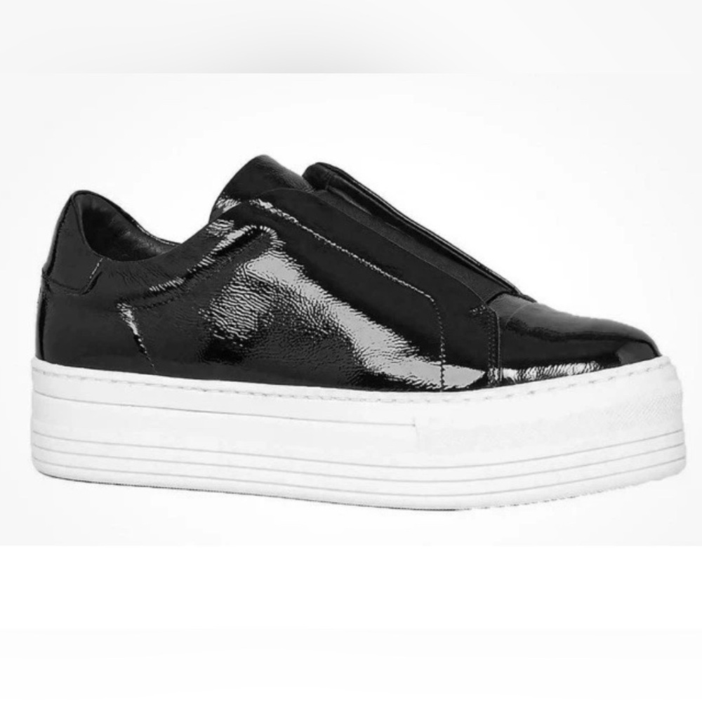 ALLSAINTS Aya Black Patent Leather Platform Slip on Sneakers Shoes US Size 8